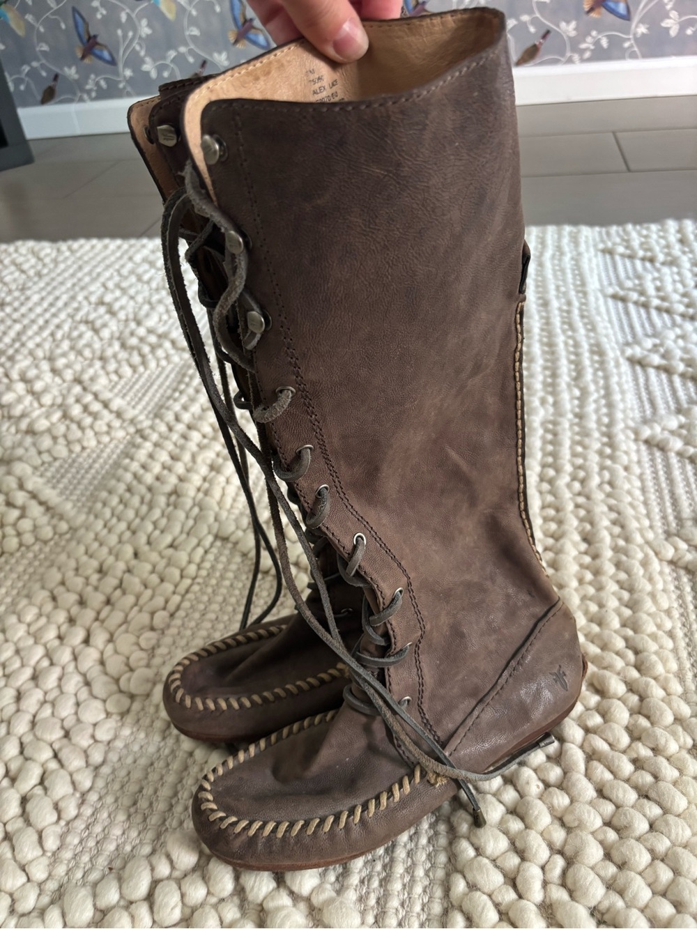 Frye Alex Lace-Up Moccasin Boots - Tall leather Brown women 7